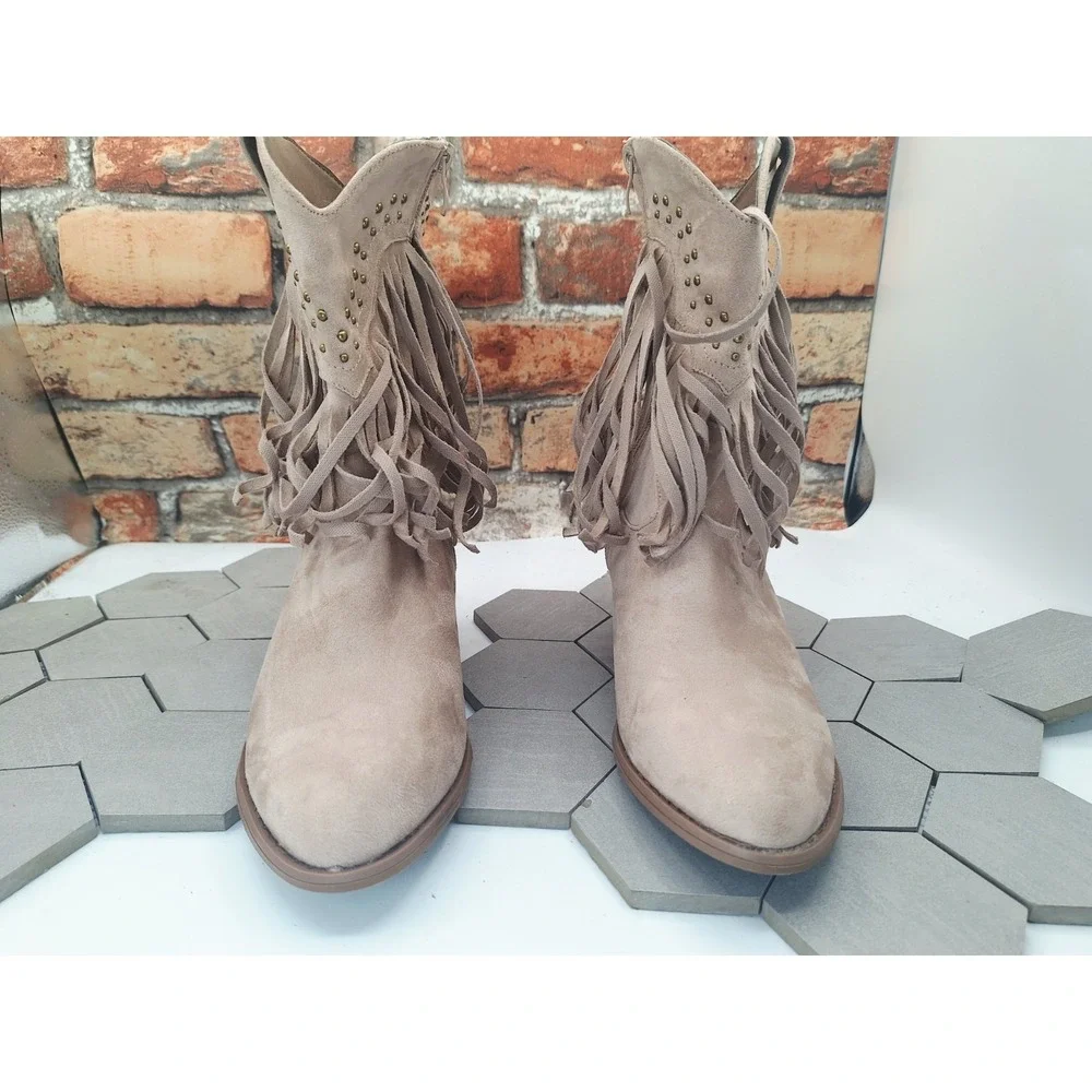Women's 6.5 Brown Suede Western Ankle Booties Pointed Toe Cowgirl Studded